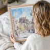 Framed Edinburgh Castle watercolor Wall Art - Woman Holding - Portrait