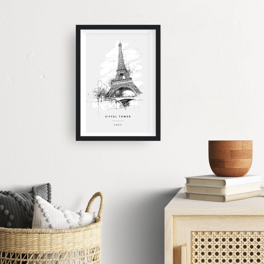 Framed Eiffel Tower Pencil Drawing Wall Art - Hallway - Portrait Framed Eiffel Tower Pencil Drawing Wall Art - Hallway - Portrait