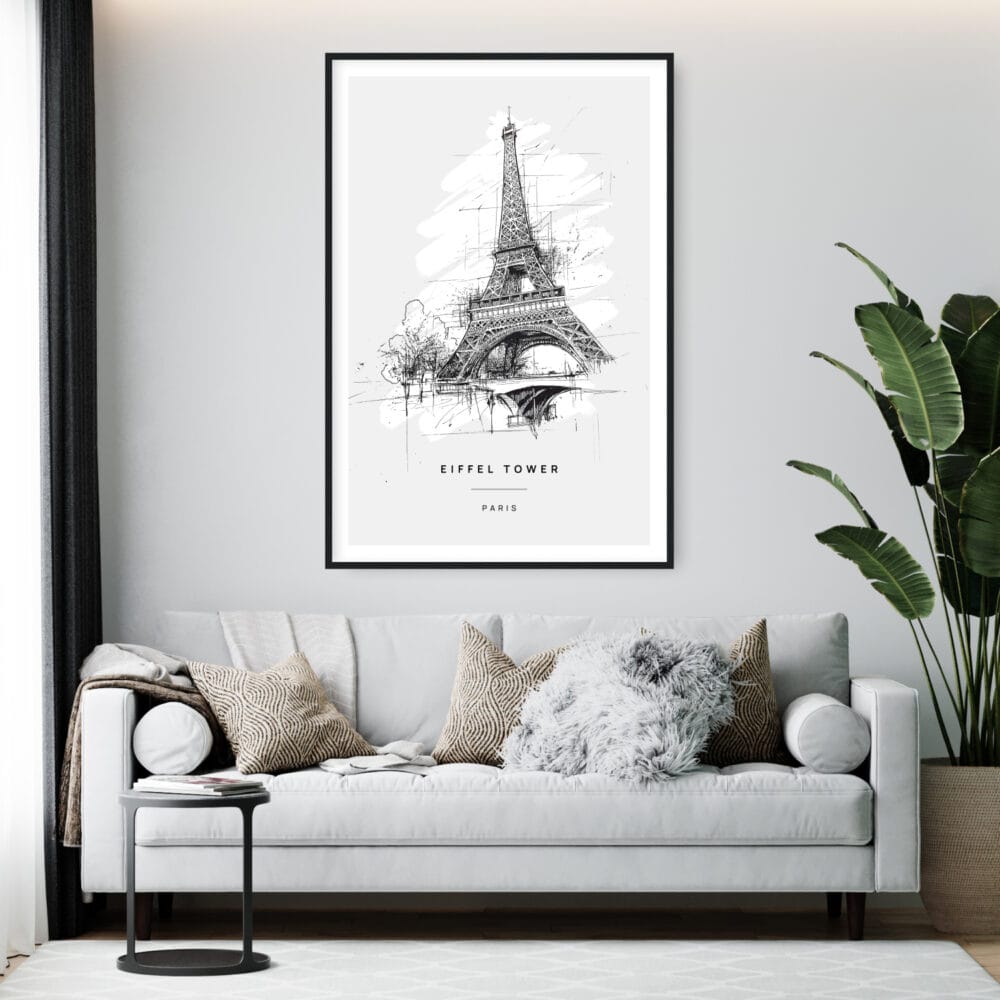 Framed Eiffel Tower Pencil Drawing Wall Art - Hallway - Portrait-Portrait Framed Eiffel Tower Pencil Drawing Wall Art - Hallway - Portrait-Portrait