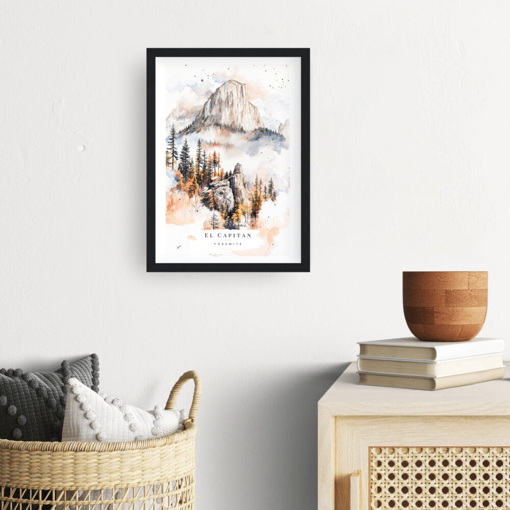 Framed El Capitan Yosemite Watercolor Wall Art - Hallway - Portrait Framed El Capitan Yosemite Watercolor Wall Art - Hallway - Portrait