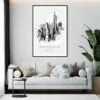 Framed Empire State Building Line Drawing Wall Art - Living Room - Portrait