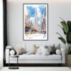 Framed Empire State Building Watercolor Wall Art - Living Room - Portrait
