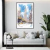 Framed Empire State Building Watercolor Wall Art - Living Room - Portrait