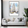 Framed Flatiron Building Watercolor Wall Art - Living Room - Portrait