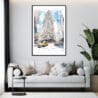 Framed Flatiron Building Watercolor Wall Art - Living Room - Portrait