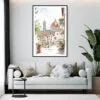 Framed Florence Italy Watercolor Painting Wall Art - Living Room - Portrait