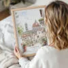 Framed Florence Italy Watercolor Painting Wall Art - Woman Holding - Portrait