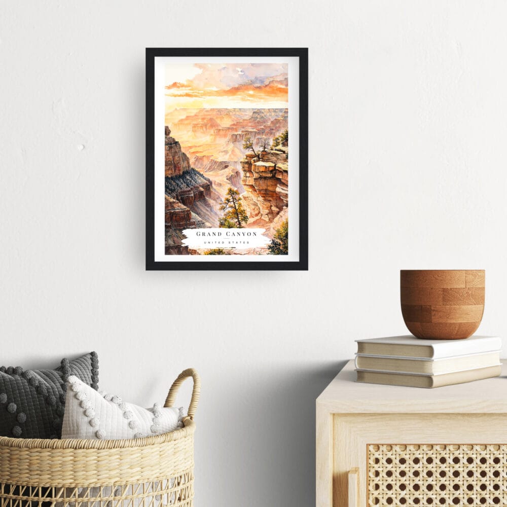 Framed Grand Canyon Watercolor Wall Art - Hallway - Portrait Framed Grand Canyon Watercolor Wall Art - Hallway - Portrait