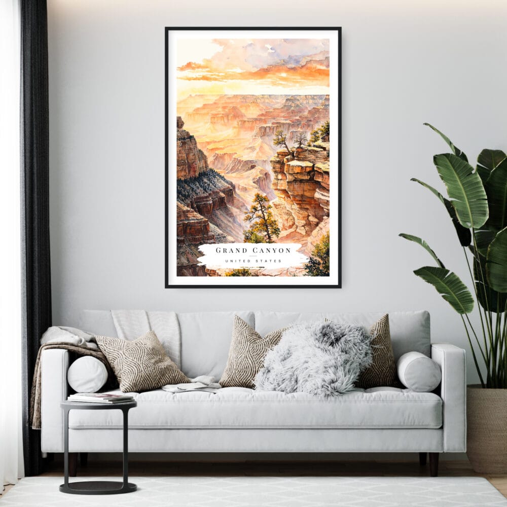 Framed Grand Canyon Watercolor Wall Art - Living Room - Portrait Framed Grand Canyon Watercolor Wall Art - Living Room - Portrait