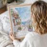Framed Greece Santorini Watercolor Painting Wall Art - Woman Holding - Portrait