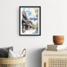 Framed Japanese Street with Mount Fuji Watercolor Wall Art - Hallway - Portrait