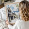 Framed Japanese Street with Mount Fuji Watercolor Wall Art - Woman Holding - Portrait