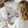 Framed Lisbon Watercolor Wall Art - Woman Holding - Portrait