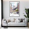 Framed Manhattan Bridge Watercolor Wall Art - Living Room - Portrait