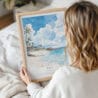 Framed Maui Beach Watercolor Wall Art - Woman Holding - Portrait