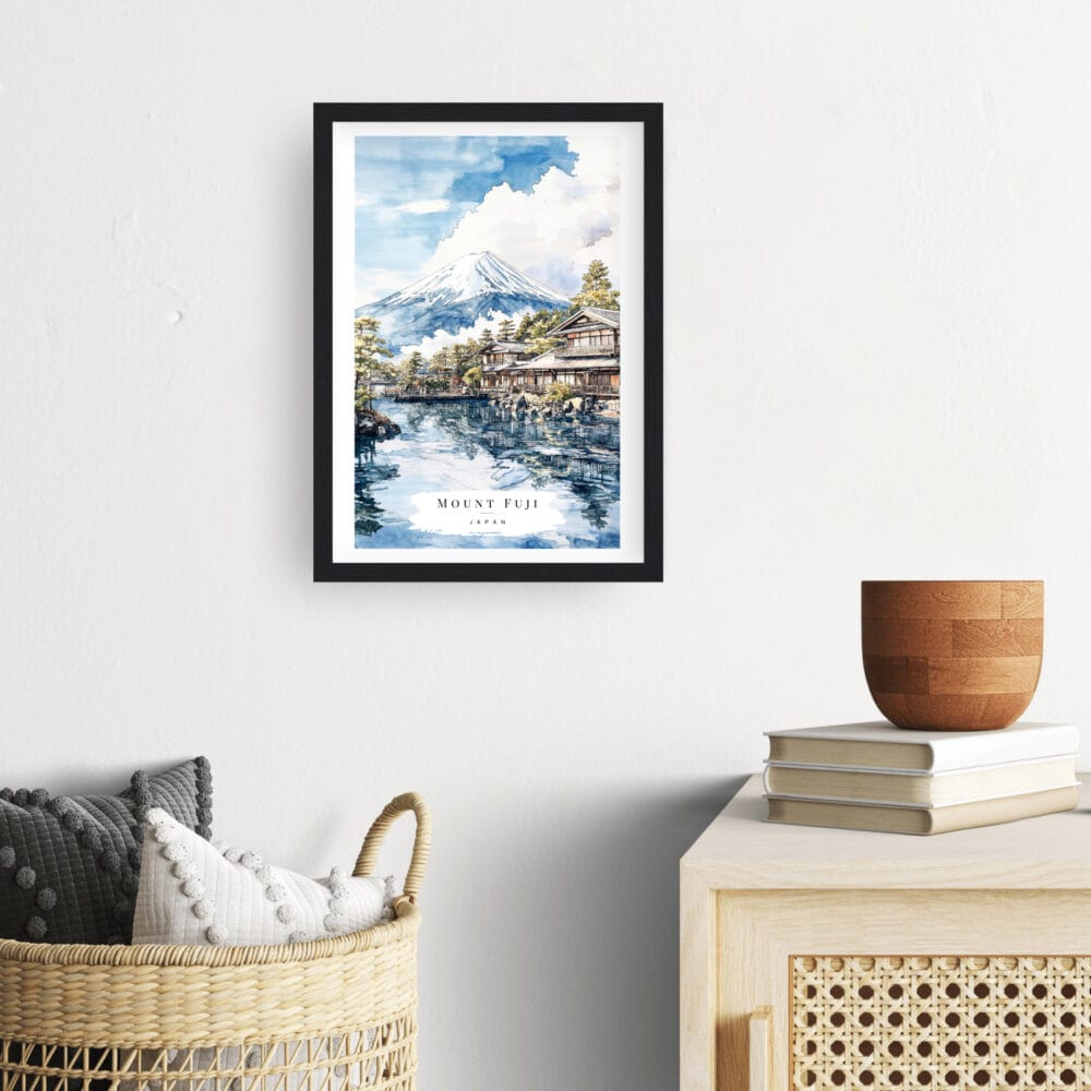 Framed Mount Fuji Watercolor Art Print View From Oshino Wall Art - Hallway - Portrait Framed Mount Fuji Watercolor Art Print View From Oshino Wall Art - Hallway - Portrait