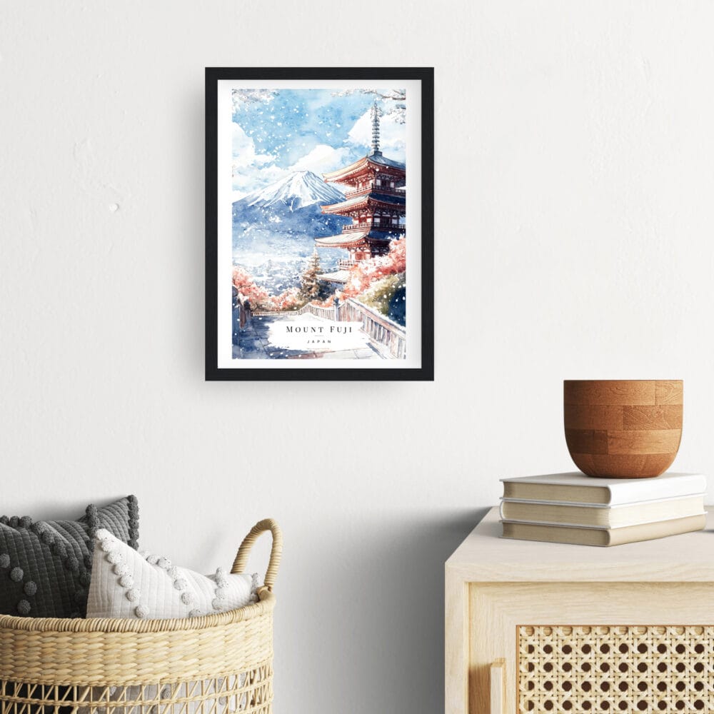 Framed Mount Fuji Watercolor Wall Art - Hallway - Portrait Framed Mount Fuji Watercolor Wall Art - Hallway - Portrait