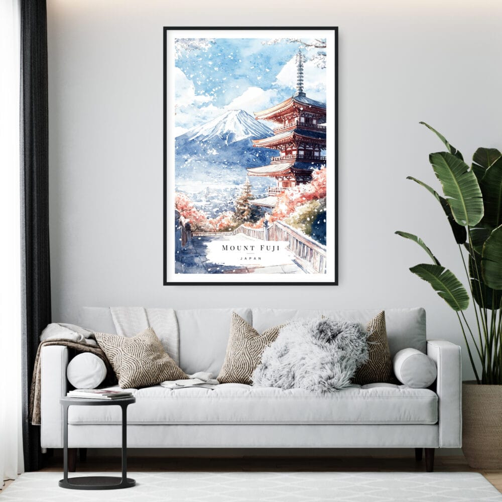Framed Mount Fuji Watercolor Wall Art - Living Room - Portrait Framed Mount Fuji Watercolor Wall Art - Living Room - Portrait