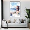 Framed Mount Fuji Watercolor Wall Art - Living Room - Portrait
