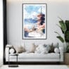 Framed Mount Fuji Watercolor Wall Art - Living Room - Portrait