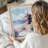 Framed Mount Fuji Watercolor Wall Art - Woman Holding - Portrait
