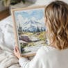 Framed Mount Rainier Watercolor Wall Art - Woman Holding - Portrait