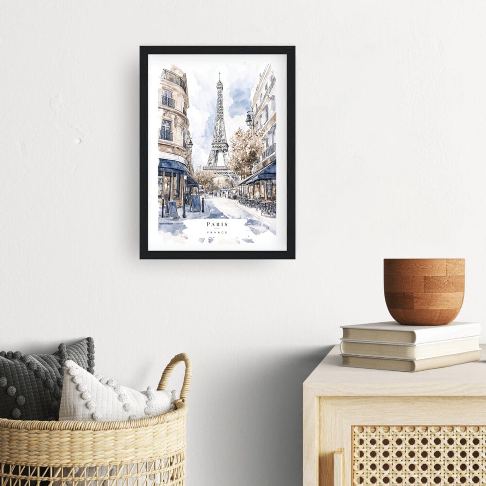 Framed Paris Watercolor Painting Wall Art - Hallway - Portrait Framed Paris Watercolor Painting Wall Art - Hallway - Portrait