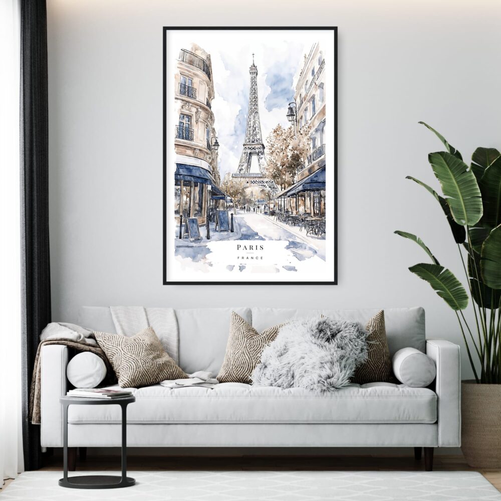 Framed Paris Watercolor Painting Wall Art - Living Room - Portrait Framed Paris Watercolor Painting Wall Art - Living Room - Portrait