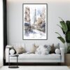 Framed Paris Watercolor Painting Wall Art - Living Room - Portrait