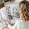 Framed Paris Watercolor Painting Wall Art - Woman Holding - Portrait