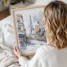 Framed Paris Watercolor Painting Wall Art - Woman Holding - Portrait