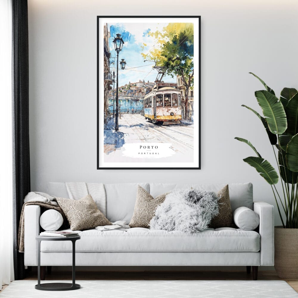 Framed Porto Watercolor Wall Art - Living Room - Portrait Framed Porto Watercolor Wall Art - Living Room - Portrait