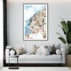 Framed Positano Watercolor Painting Wall Art - Living Room - Portrait