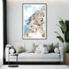 Framed Positano Watercolor Painting Wall Art - Living Room - Portrait