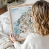 Framed Positano Watercolor Painting Wall Art - Woman Holding - Portrait