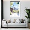 Framed Seattle Space Needle Watercolor Wall Art - Living Room - Portrait