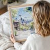 Framed Seattle Space Needle Watercolor Wall Art - Woman Holding - Portrait