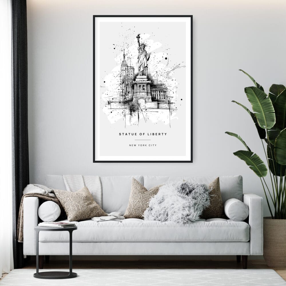 Framed Statue of Liberty Line Drawing Wall Art - Living Room - Portrait Framed Statue of Liberty Line Drawing Wall Art - Living Room - Portrait