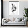 Framed Thailand Tuk Tuk Line Drawing Wall Art - Living Room - Portrait
