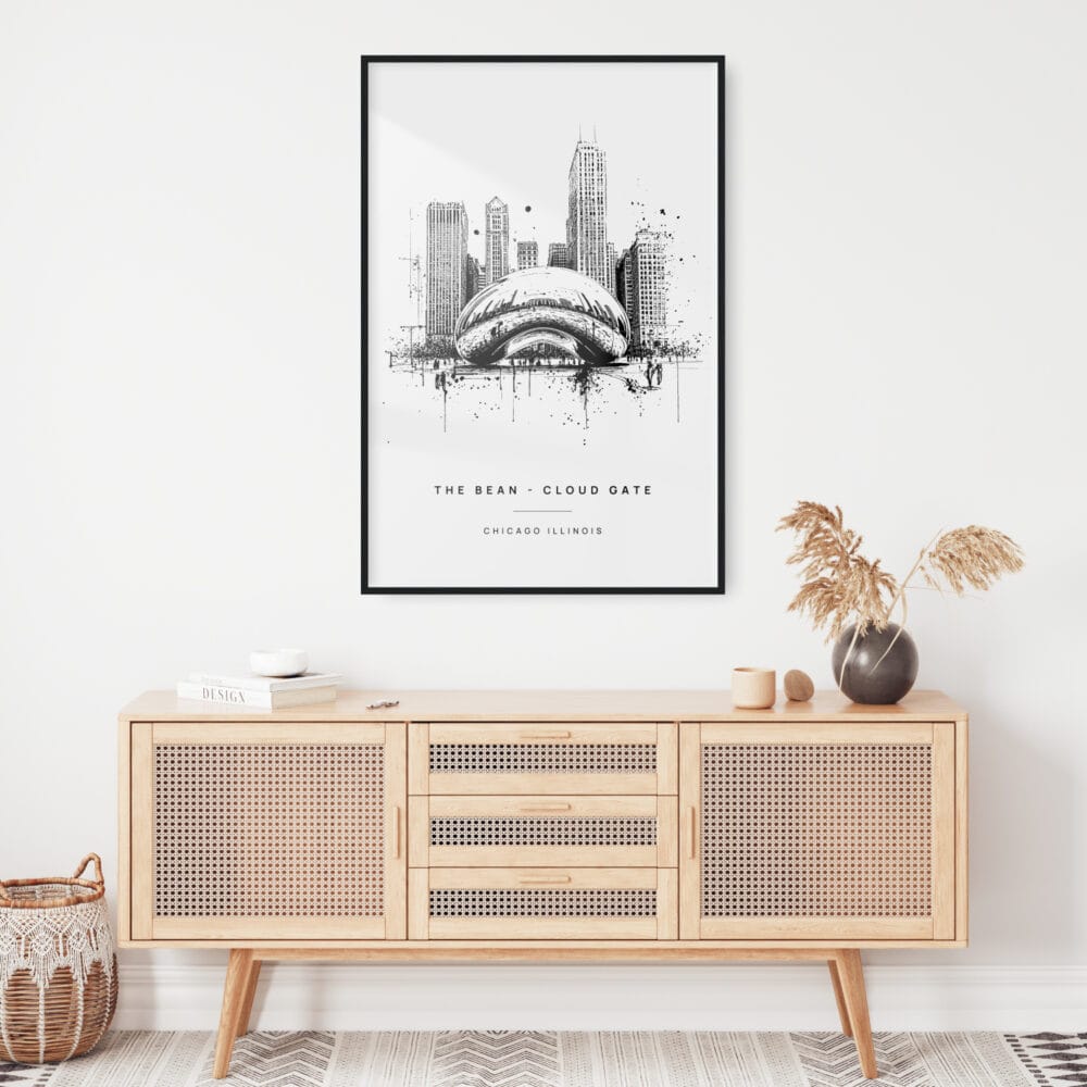 Framed The Bean Chicago Wall Art for Living Room - Portrait Framed The Bean Chicago Wall Art for Living Room - Portrait