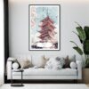 Framed Tokyo Japan Pagoda and Cherry blossom Watercolor Wall Art - Living Room - Portrait