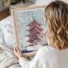 Framed Tokyo Japan Pagoda and Cherry blossom Watercolor Wall Art - Woman Holding - Portrait