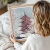 Framed Tokyo Japan Pagoda and Cherry blossom Watercolor Wall Art - Woman Holding - Portrait