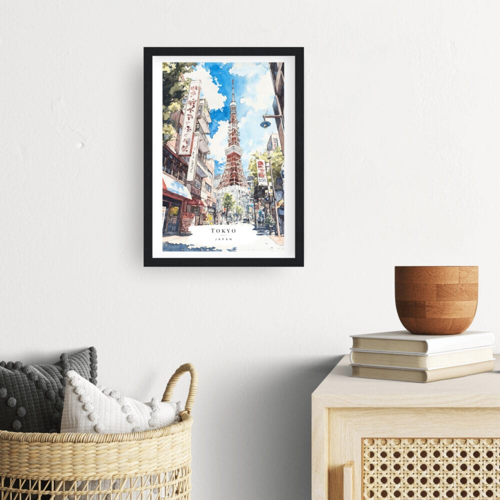 Framed Tokyo Watercolor Art Print with Tokyo Tower Wall Art - Hallway - Portrait Framed Tokyo Watercolor Art Print with Tokyo Tower Wall Art - Hallway - Portrait