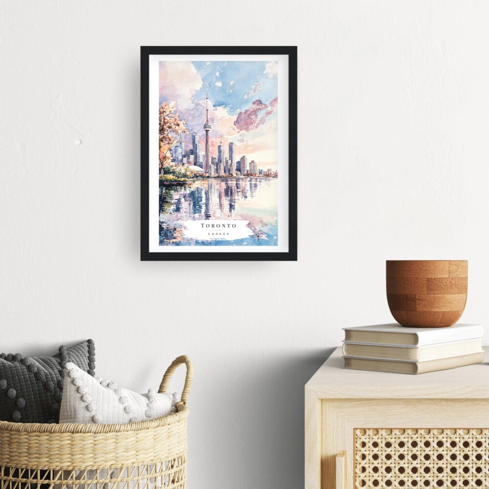 Framed Toronto Canada Watercolor Painting Wall Art - Hallway - Portrait Framed Toronto Canada Watercolor Painting Wall Art - Hallway - Portrait
