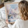 Framed Toronto Canada Watercolor Painting Wall Art - Woman Holding - Portrait