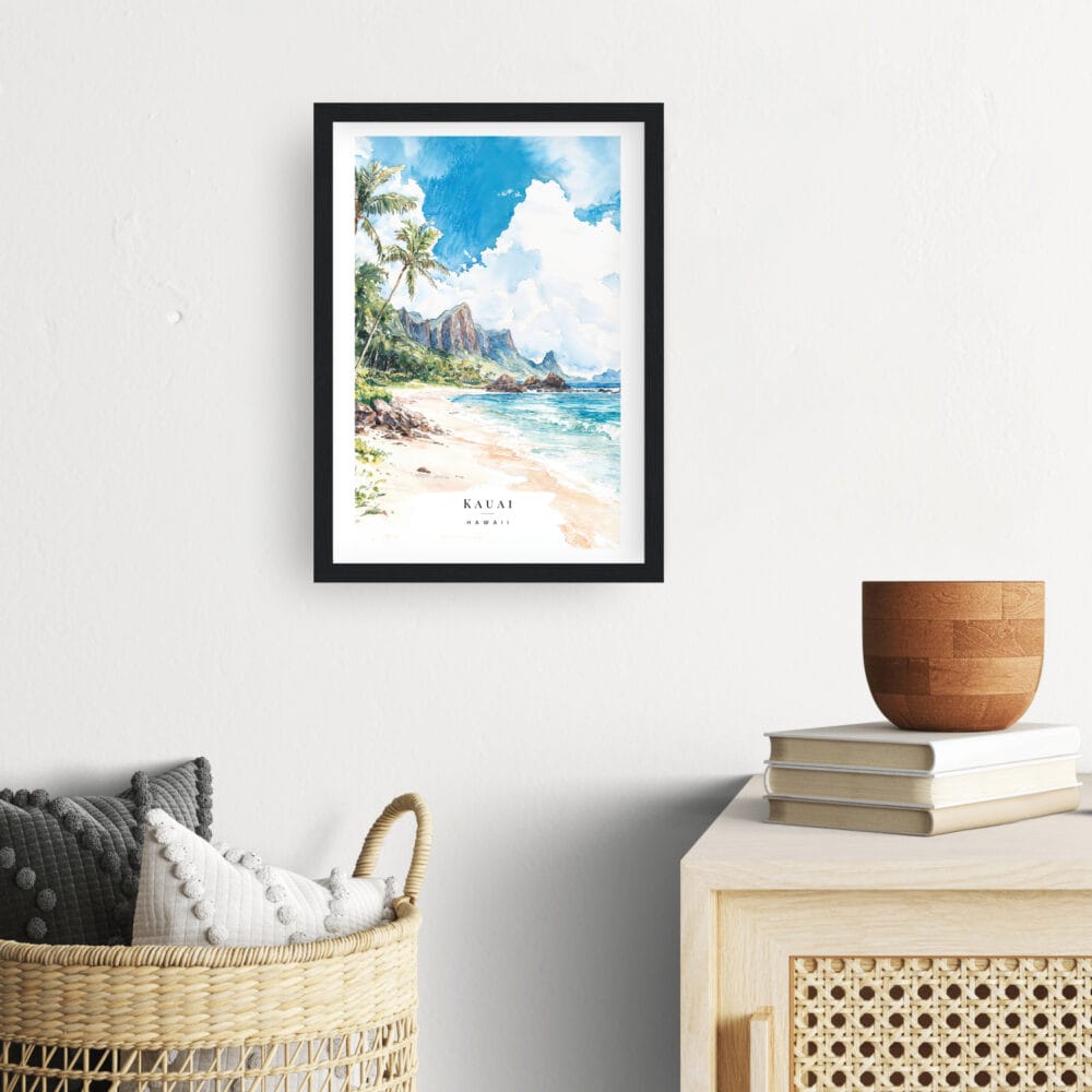 Framed Tropical Kauai Watercolor Wall Art - Hallway - Portrait Framed Tropical Kauai Watercolor Wall Art - Hallway - Portrait