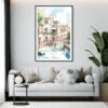 Framed Venice Canal Watercolor Wall Art - Living Room - Portrait