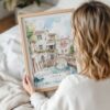 Framed Venice Canal Watercolor Wall Art - Woman Holding - Portrait