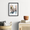 Framed Venice Gondola Watercolor Painting Wall Art - Hallway - Portrait